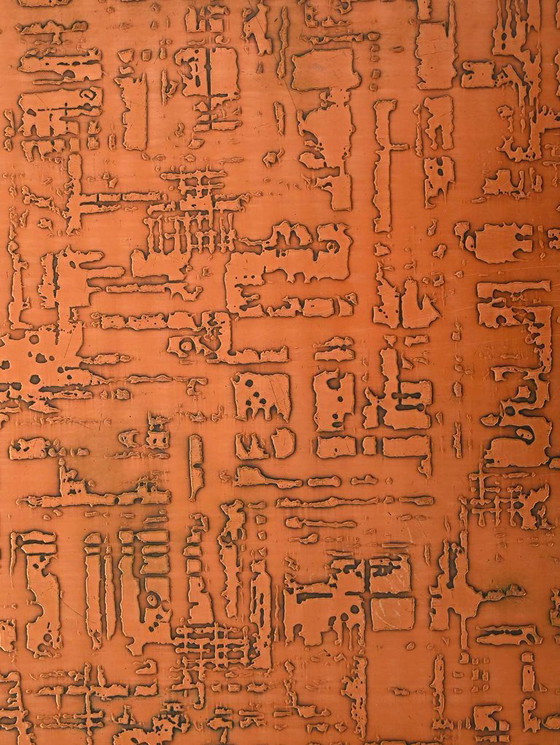 Image 1 of Scandinavian round bamboo and copper coffee table