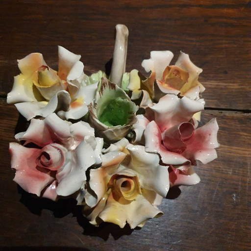 Authentic Capodimonte porcelain flower arrangement/candlestick-antique roses