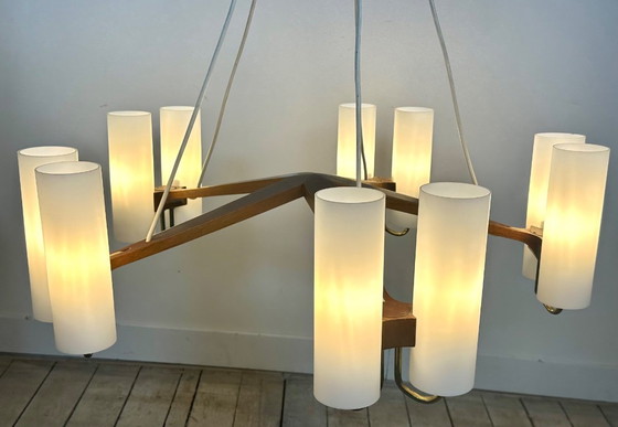 Lampadario Scandinavo Östen Kristiansson Per Luxus Svezia – 10 Luci – Anni '60 – Wood (photo 14 of 15)