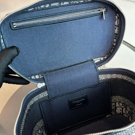 Image 1 of DIOR VANITY OBLIQUE EMBROIDERY TOP HANDLE CAG IN JACQUARD BLUE SHW