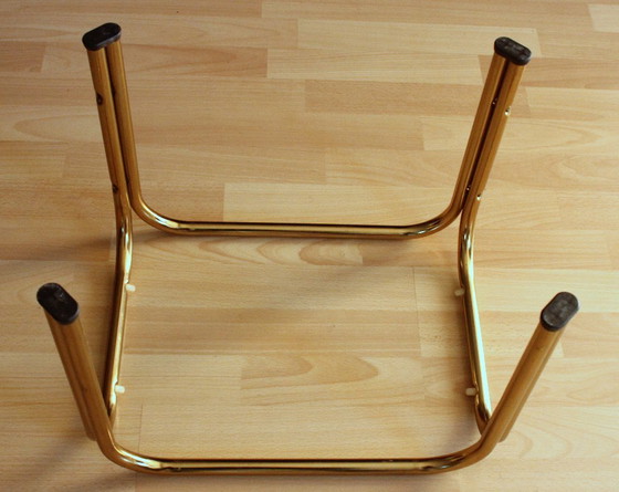 Small brass side table with smoked glass top, Space Age, Metal, Gold, Vintage (photo 9 of 9)