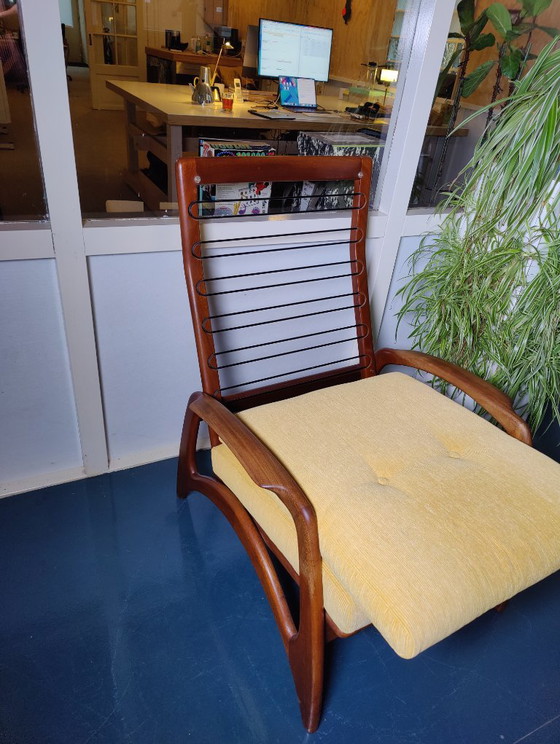 Vintage 50s/60s De Ster Gelderland Armchair, Wood, Textile, Brown, Mid Century Modern (photo 5 of 13)