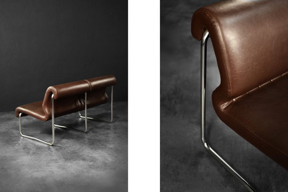 Image 1 of Divano da salotto a 2 posti con struttura in acciaio marrone, vintage metà secolo, Germania moderna, anni '70