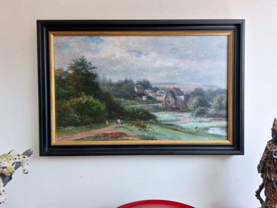 Image 1 of Paysage de village rural avec église - Henri Marcette (1824–1890)