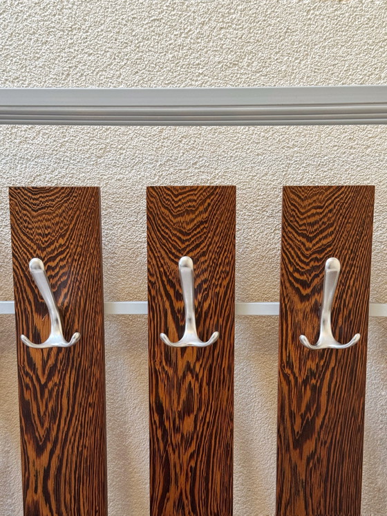 Image 1 of Vintage Retro Wooden Coat Rack with 24 Hooks, Mirror and Storage