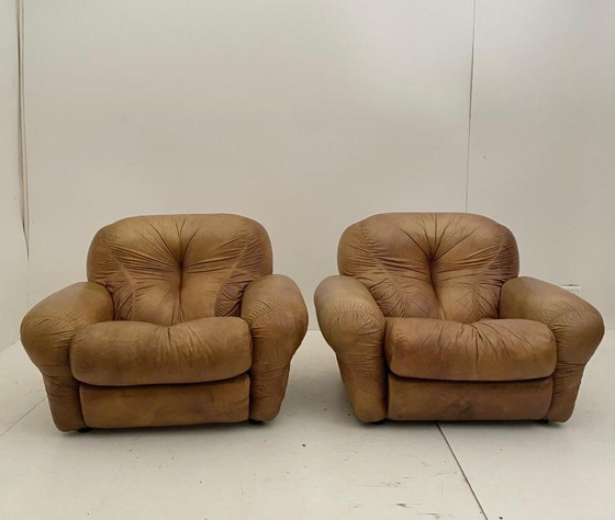 Image 1 of Coppia di poltrone vintage in pelle Sapporo di Mobil Girgi, Italia, anni '70