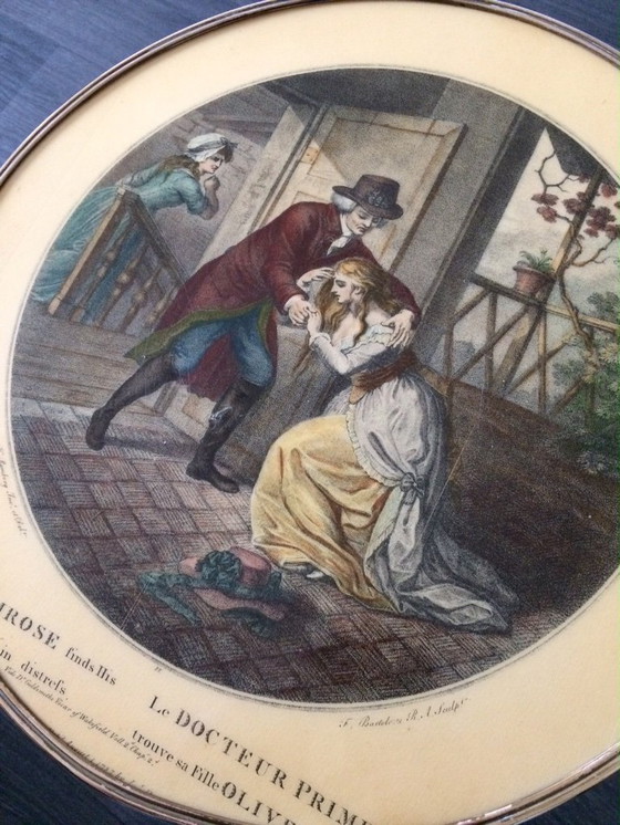 Image 1 of Italian Design Brass Tripod Side Table w printed top 1950's