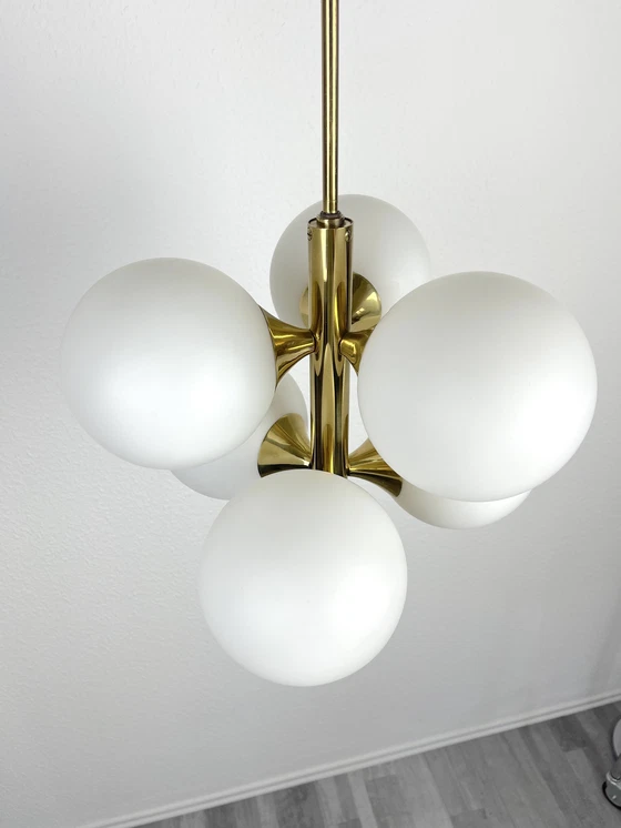 Image 1 of Kaiser Mid - Century 6-fold Sputnik lamp brass glass 60s