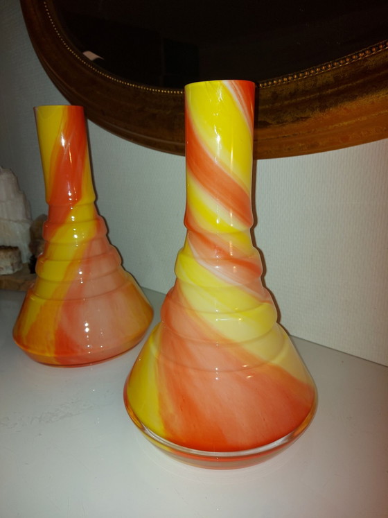 Pair of 1970s Murano Opaline Glass Vases, Carlo Moretti, Glass art, Orange (photo 8 of 8)