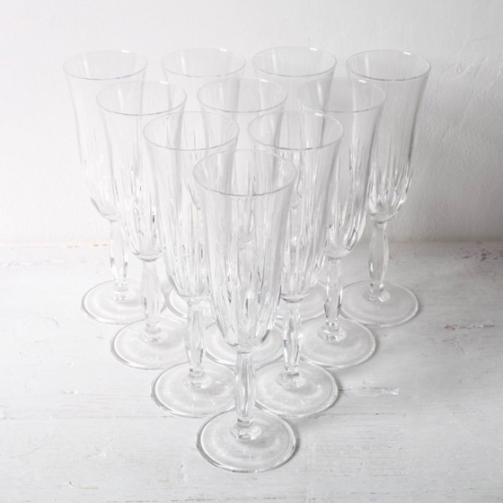Set van 10 vintage kristallen champagneglazen, transparant Italiaans glaswerk / jaren 80 – Glazen & Karaffen (photo 5 of 12)