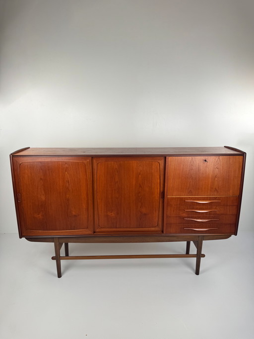 Danish teak sideboard with bar and automatic light - Mid - Century Elegance