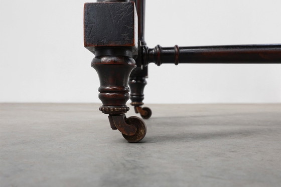 Image 1 of 19th Century English side table with geometric wood inlay by John Taylor & Sons