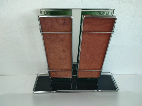 Image 1 of Miroir de table/salle de bain triptyque vintage de style Art Déco avec étagère