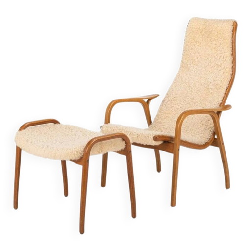 Set poltrona e pouf Lamino di Yngve Ekström per Swedese, anni '50