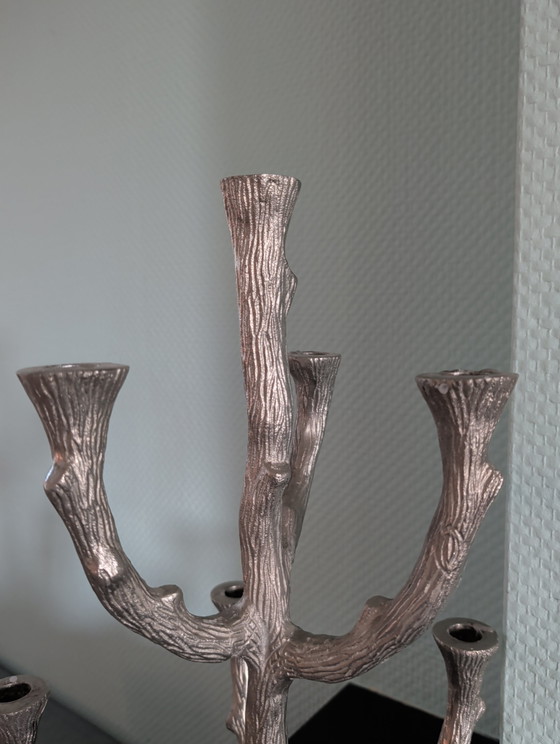Image 1 of Bougeoir vintage en forme de tronc d'arbre argenté pour 7 bougies