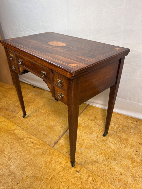 Image 1 of Antique Edwardian Rosewood Inlaid Desk / Transforming Games Table (1900–1910)  A Masterpiece of Dual-Function Design with Exquis