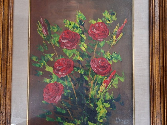 Image 1 of Cuadro "Rosas Rojas" – Firmado por WALTER – Elegante marco dorado