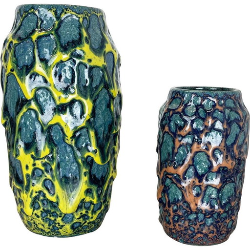 Paire de vases en céramique vintage pour Scheurich, Allemagne 1970