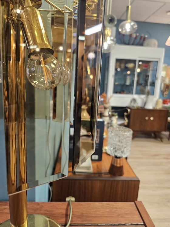 Vintage Table Lamp Cut Smoked Glass Brass – Metal (photo 10 of 14)