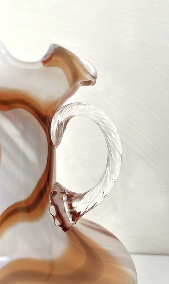 Image 1 of Vaso vintage in opalino di Murano arancione e bianco degli anni '70