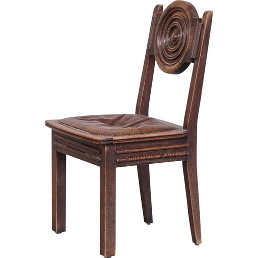 Set of 6 vintage oakwood chairs, France 1940s