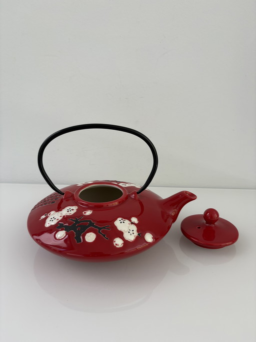Traditional Japanese teapot in red ceramic, 700 ml capacity