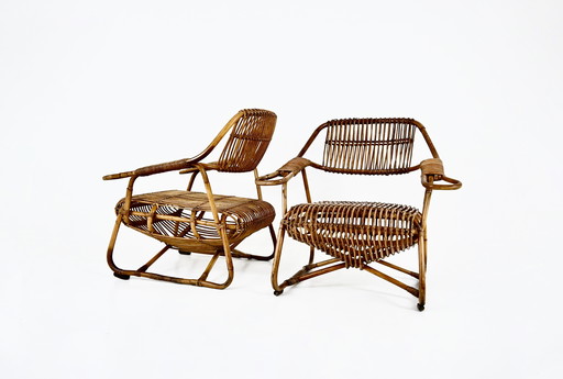 Italian Rattan Armchairs, 1960s, set of 2