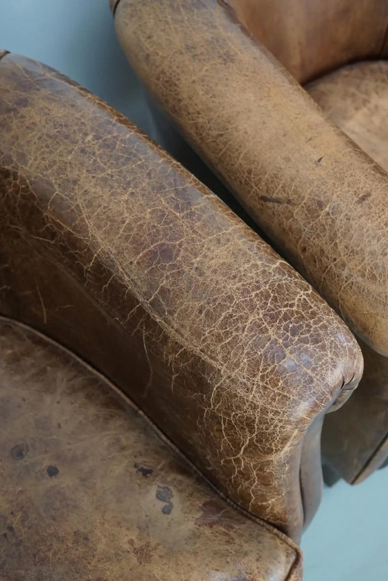 Image 1 of Vintage Nederlandse cognackleurige leren clubfauteuils, set van 2