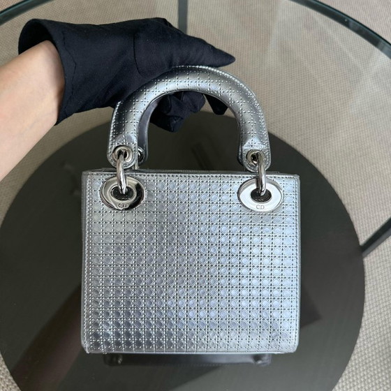 Image 1 of DIOR LADY MINI - MICRO CANNAGE METALLIC SILVER HARDWARE ADJUSTABLE STRAP