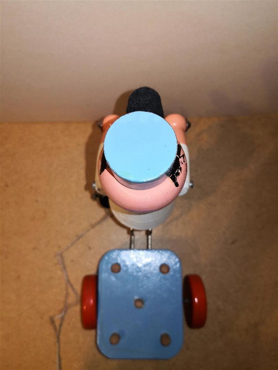 Image 1 of Rare Jouet Ancien Vilac En Bois Rétro Vintage Livreur De Lait Sur Tricycle / 60's
