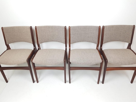 4 sedie Erik Buch | Sedie da pranzo vintage, appena rivestite in tessuto Ploeg beige e marrone – Wood, Wool (photo 6 of 8)