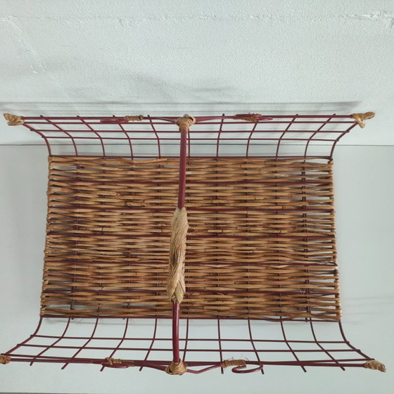 Image 1 of Cestino per il pane in metallo vintage francese in rattan, cestino per fiori
