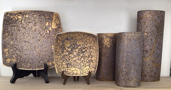 Image 1 of Rosenthal, Dressler 'Goldfeuer' jarrones, caja con tapa, candelabros, cuencos