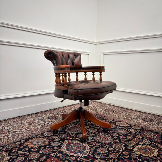 Oxblood English Chesterfield Office Chair – Leather, Wood (photo 7 of 7)