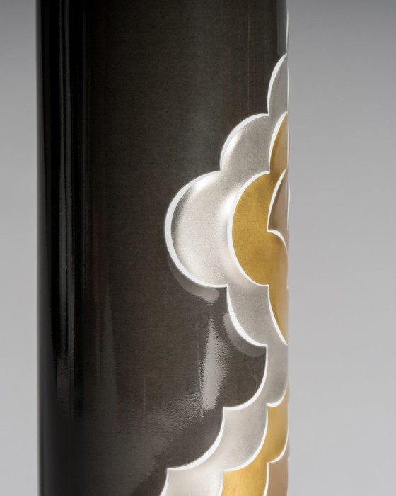 Image 1 of Natalie Sapone for Rosenthal Studio Line – Black Porcelain Vase with Metallic Ornaments, West Germany, 1960s–70s