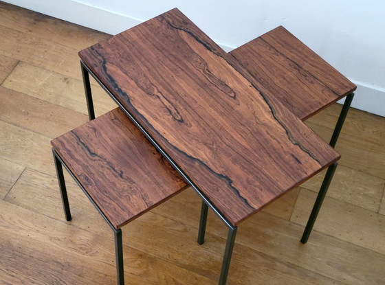 Mimiset de palisandro de Cees Braakman para Pastoe 1960, Mesas auxiliares, Metal, Madera, Marrón (foto 3 de 7)
