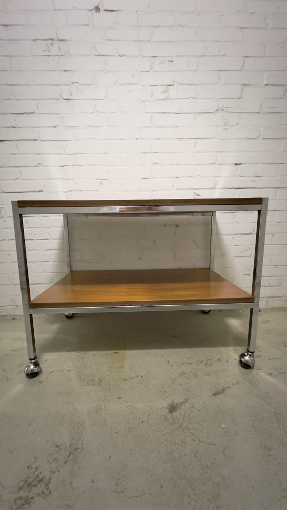 Image 1 of Vintage trolley / serveerwagen chroom en hout jaren 60 70