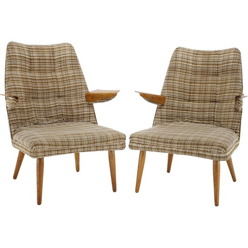 Fauteuil vintage en bois et tissu, Tchécoslovaquie années 1960