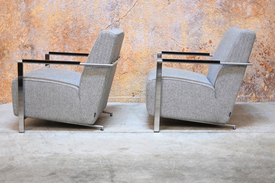 Image 1 of Twee Harvink Alowa design fauteuils bekleed met grijze wollen stof