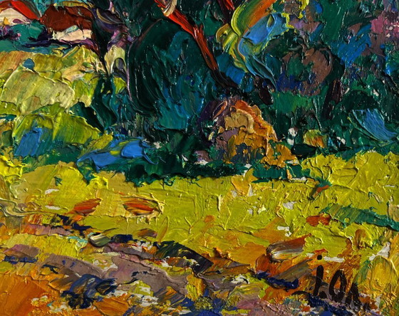 Image 1 of Original Oil Painting Summer Village Landscape After the rain freshness