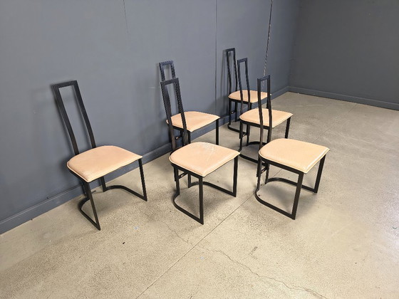 Image 1 of Gastone Rinaldi postmoderne Esszimmerstühle für Thema Italy, 1980er Jahre – 6er-Set