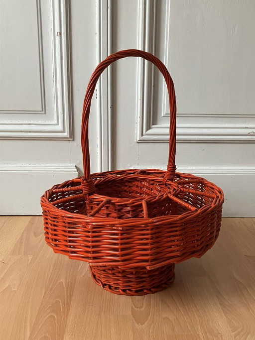Vintage Orange Wicker Bar Basket Bottle and Glass Holder