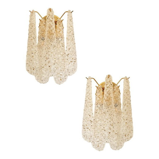 Mid-Century Modern “Conchiglie” Murano glazen wandlampen met gouden accenten – Set van twee