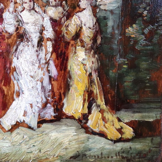 19th Century Oil Painting on Board, Gallant Scene, Signed – Paintings & Drawings, Wood (photo 8 of 13)
