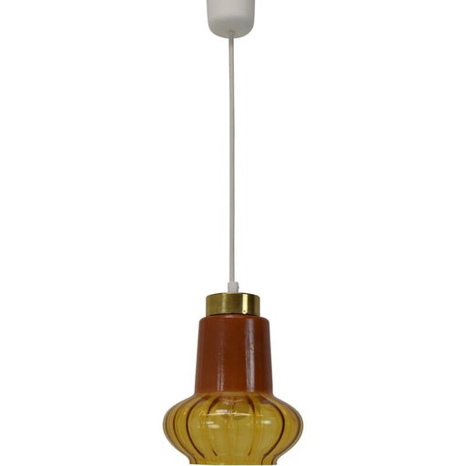 Mid-eeuwse hanglamp van glas en messing, Tsjecho-Slowakije 1960