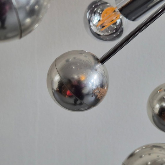 Image 1 of LAMPADAIRE VINTAGE SPUTNIK SPACE AGE 1970 EN METAL CHROME & BOULES ARGENTEES 70S