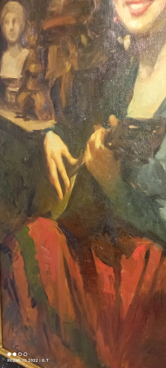 Image 1 of ANTIQUE LARGE PAINTING OF A MANDOLIN PLAYER FROM THE 19TH CENTURY