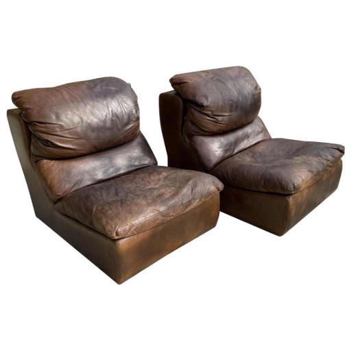 Set Vintage Leder Sessel von de Sede, 1970er Jahre