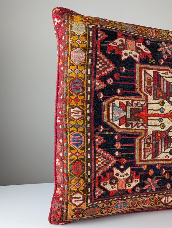 Image 1 of Gran cojín de suelo kilim soumak caucásico, de lana, mediados del siglo XX