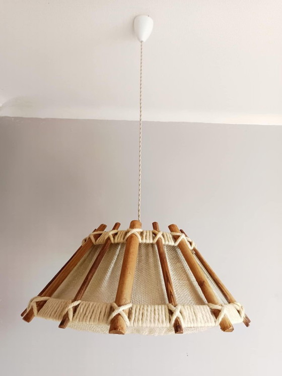 Image 1 of Scandinavian wool and rope hanging lamp 1970